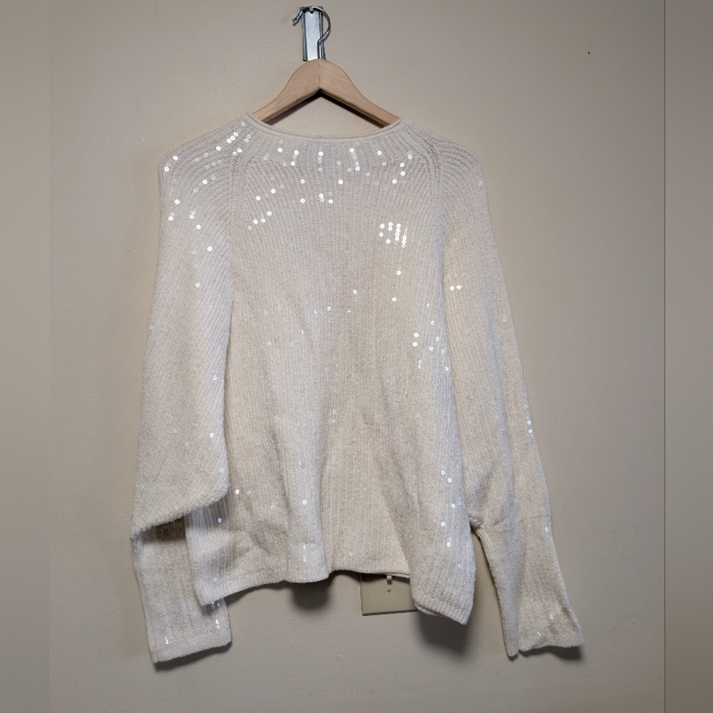 Express Ivory Sequin Knit Sweater Lightweight Long Sleeve Women’s M